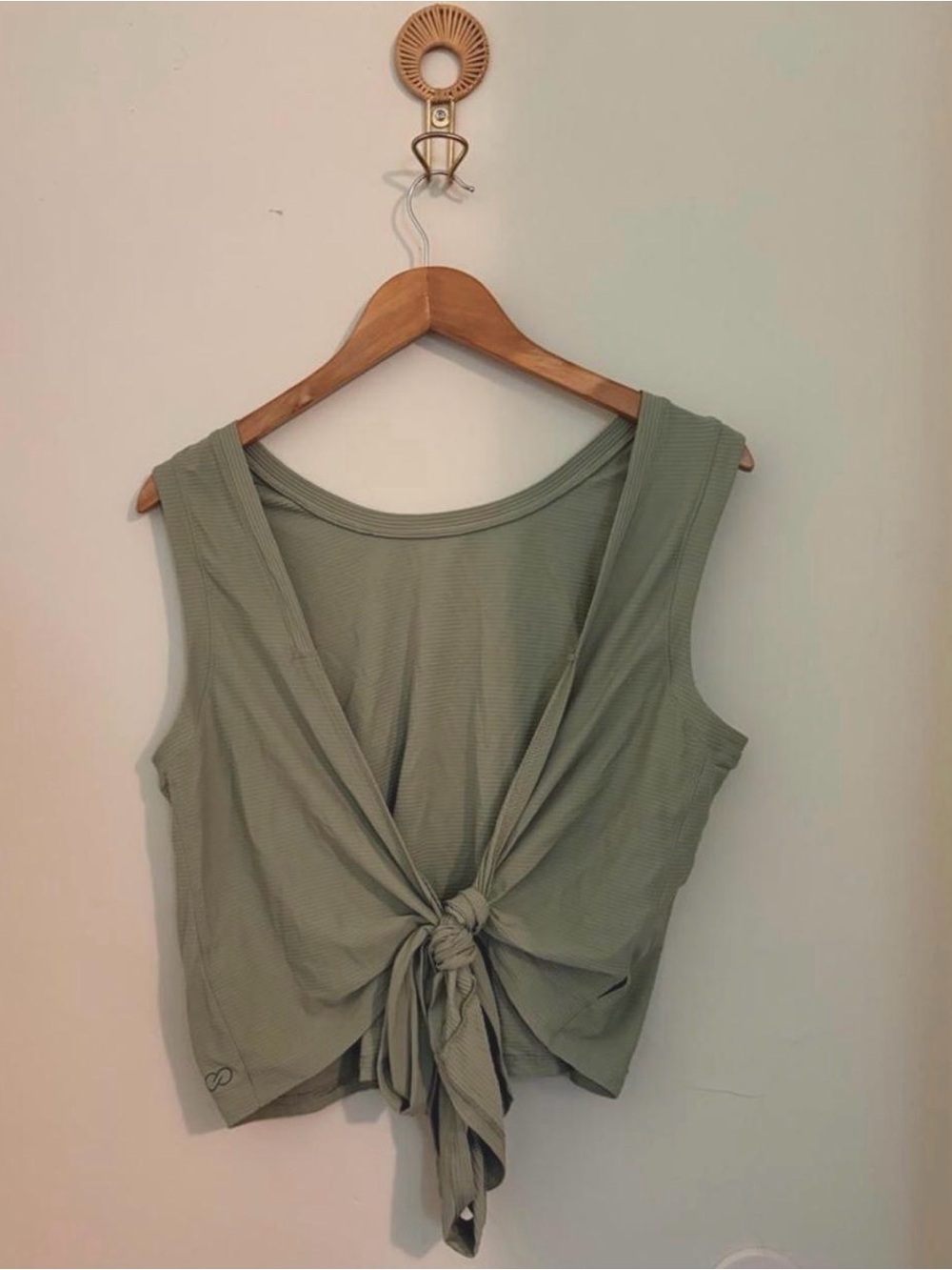 Calia Sage Green Workout Crop with Tie Back